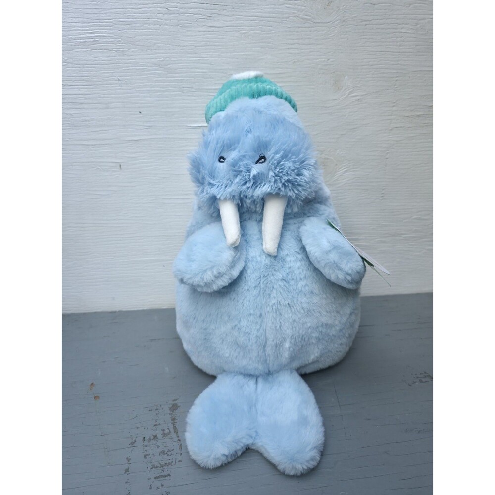 NEW GiggleScape LIGHT BLUE WALRUS WITH HAT 12” Stuffed Animal toy Sits bean Tush